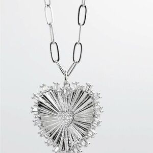 Silver Heart Starburst Pendant Necklace